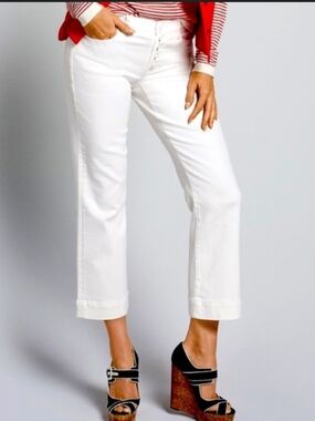 CAbi Palm Beach White Cropped Straight-Leg Jeans